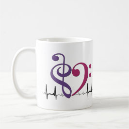 Bass Clef Heart EKG Waves Lila & Mulberry Kaffeetasse