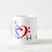 Bass Clef Heart EKG Waves Navy Blue & Red Kaffeetasse (Vorderseite Links)