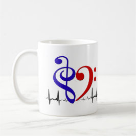 Bass Clef Heart EKG Waves Navy Blue & Red Kaffeetasse