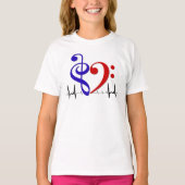 Bass Clef Heart EKG Waves Navy & Red T-Shirt (Vorderseite)