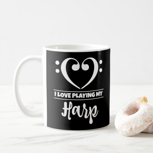 Bass Clef Heart I Liebe spielen meine Harfe Kaffeetasse (Mit Donut)