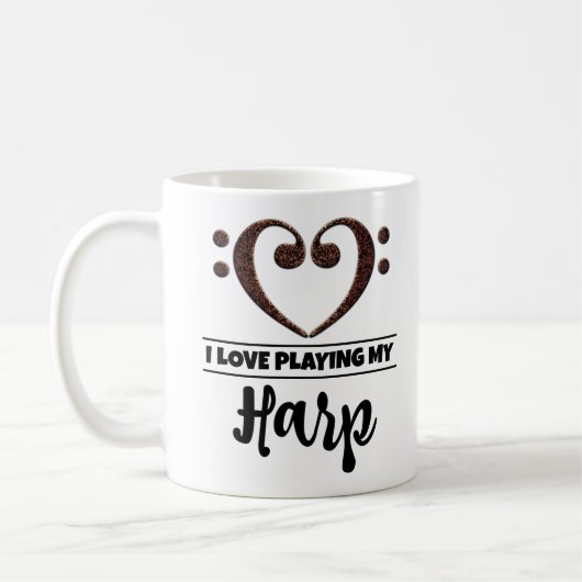 Bass Clef Heart I Liebe spielen meine Harfe Kaffeetasse (Links)