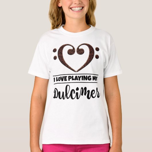 Bass Clef Heart Liebe spielen Dulcimer T-Shirt (Vorderseite)