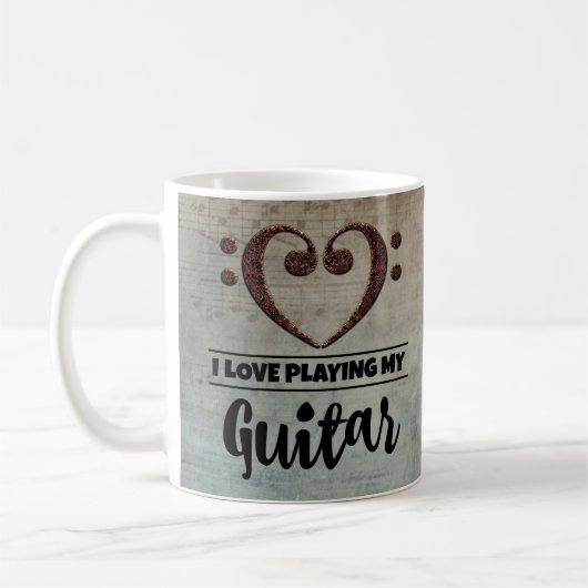 Bass Clef Heart Vintag Notengitarre Kaffeetasse (Links)