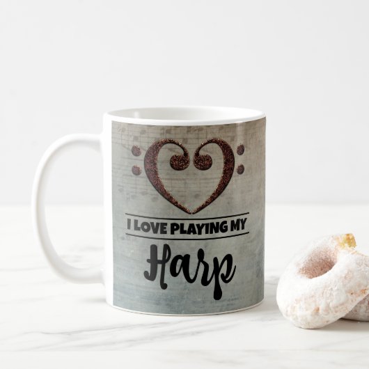 Bass Clef Heart Vintag Sheet Music Harp Kaffeetasse (Mit Donut)