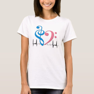 Bass Clef Herz EKG Waves Cyan & Pink T-Shirt