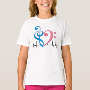 Bass Clef Herz EKG Waves Cyan & Pink T-Shirt