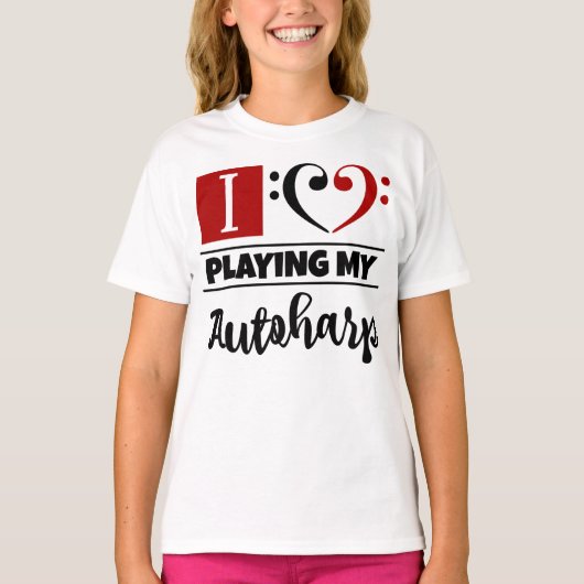 Bass Clef Herz I Liebe Autoharp spielen T-Shirt (Vorderseite)