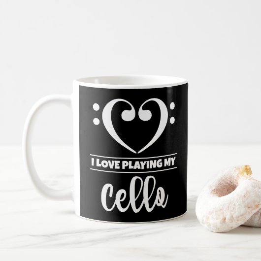 Bass Clef Herz I Liebe spielen mein Cello Kaffeetasse (Mit Donut)