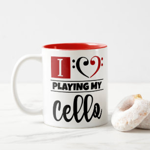 Bass Clef Herz I Liebe spielen mein Cello Zweifarbige Tasse