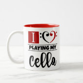 Bass Clef Herz I Liebe spielen mein Cello Zweifarbige Tasse (Links)
