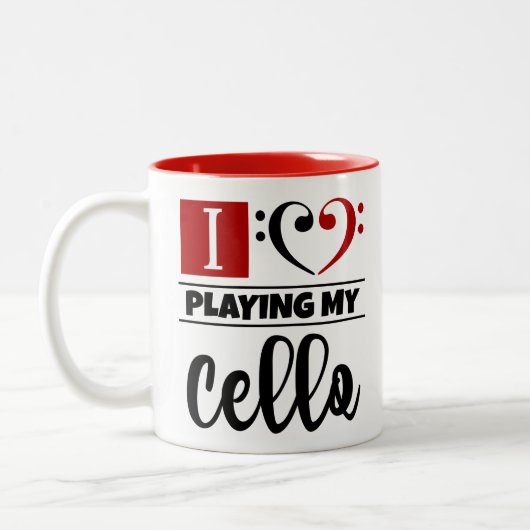 Bass Clef Herz I Liebe spielen mein Cello Zweifarbige Tasse (Links)