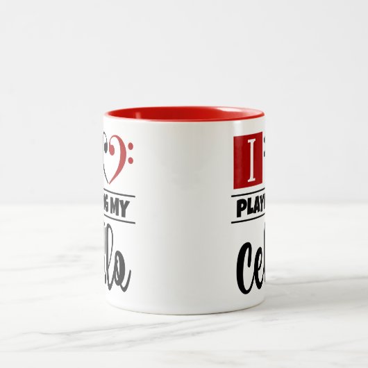 Bass Clef Herz I Liebe spielen mein Cello Zweifarbige Tasse (Mittel)