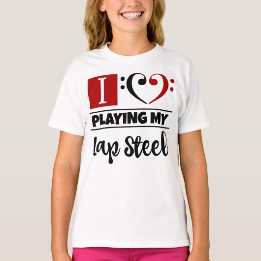 Bass Clef Herz I Liebe spielen meine Lap Steel T-Shirt (Vorderseite)