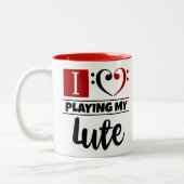 Bass Clef Herz I Liebe spielen meine Lute Zweifarbige Tasse (Links)