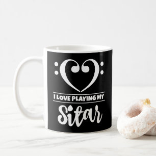 Bass Clef Herz I Liebe spielen meine Sitar Kaffeetasse