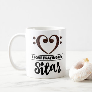 Bass Clef Herz I Liebe spielen meine Sitar Kaffeetasse