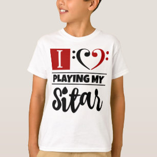 Bass Clef Herz I Liebe spielen meine Sitar T-Shirt