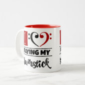 Bass Clef Herz I Liebe spielen meine Strumstick Zweifarbige Tasse (Vorderseite Links)