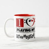 Bass Clef Herz I Liebe spielen meine Strumstick Zweifarbige Tasse (Links)