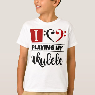 Bass Clef Herz I Liebe spielen meine Ukulele T-Shirt
