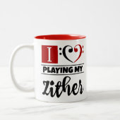 Bass Clef Herz I Liebe spielen meine Zither Zweifarbige Tasse (Links)