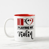 Bass Clef Herz I Liebe Violine spielen Zweifarbige Tasse (Links)