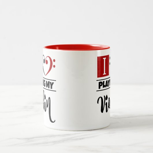 Bass Clef Herz I Liebe Violine spielen Zweifarbige Tasse (Mittel)