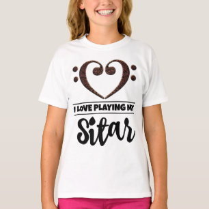 Bass Clef Herz Liebe spielen Sitar T-Shirt