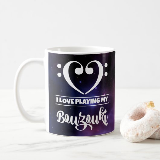 Bass Clef Herz Lila Nebula Liebe Bouzouki Kaffeetasse (Mit Donut)