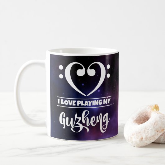 Bass Clef Herz Lila Nebula Liebe Guzheng Kaffeetasse (Mit Donut)