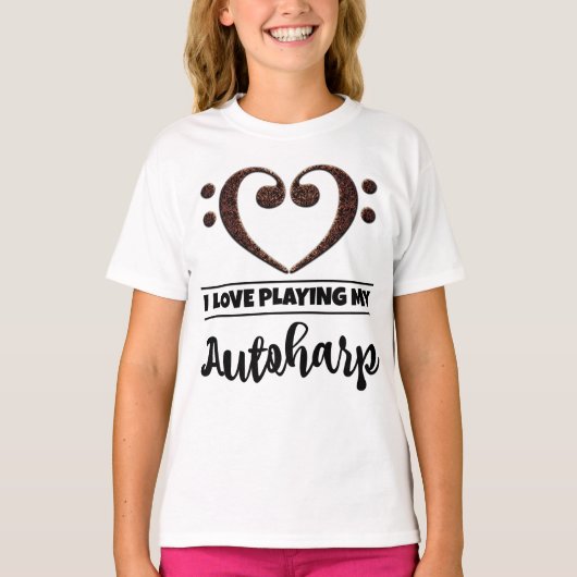 Bass Clef Herzfunktion Liebe Autoharp spielen T-Shirt (Vorderseite)