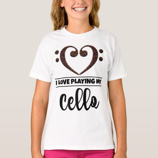 Bass Clef Herzstück Liebe Cello spielen T-Shirt (Vorderseite)