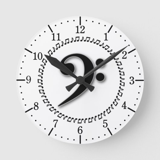 Bass Clef Music Note Design Runde Wanduhr (Vorderseite)