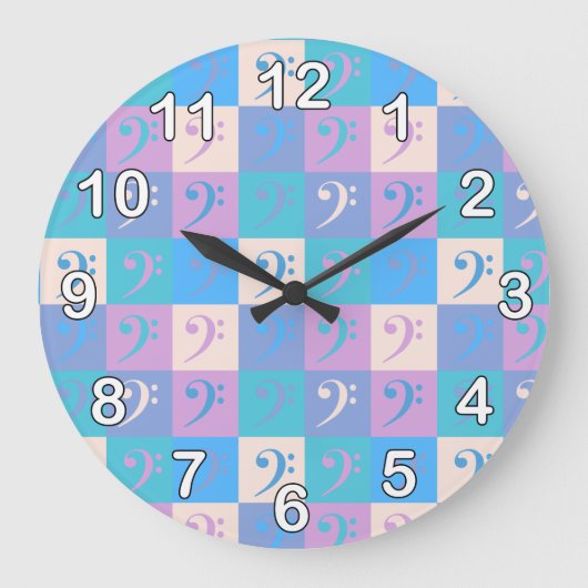 Bass Clef Music Pattern Pastell mit Zahlen Große Wanduhr (Vorderseite)