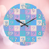 Bass Clef Music Pattern Pastell mit Zahlen Große Wanduhr
