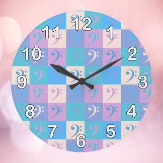 Bass Clef Music Pattern Pastell mit Zahlen Große Wanduhr