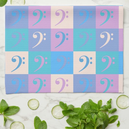 Bass Clef Music Pattern Pastellfarben Geschirrtuch (Gefaltet)