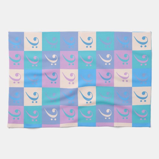 Bass Clef Music Pattern Pastellfarben Geschirrtuch (Horizontal)