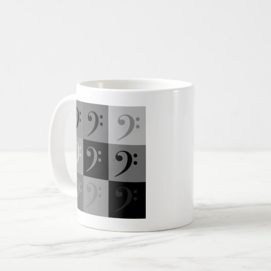 Bass Clef Music Symbol Muster Schwarz Grau Kaffeetasse (Vorderseite Links)