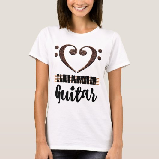 Bass Clef Musical Heart I Love Playing My Guitar T-Shirt (Vorderseite)