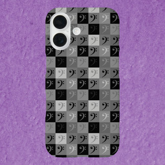 Bass Clef Musikmuster Grau und Schwarz iPhone 16 Hülle