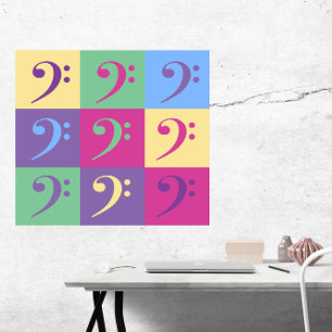 Bass Clef Muster Bright Color Pattern Poster