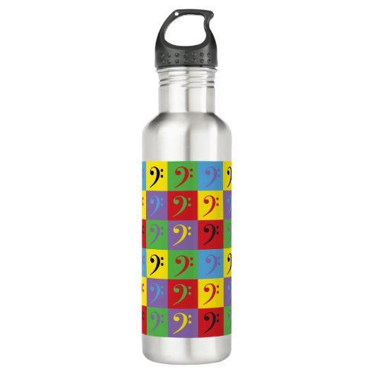 Bass Clef Rainbow Pop Art Pattern Edelstahlflasche (Vorderseite)