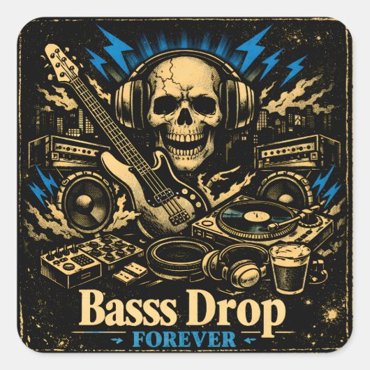 Bass Drop – Low Frequency Music Power Quadratischer Aufkleber (Vorderseite)