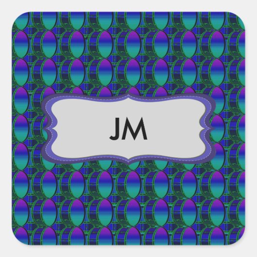 Bass Drum Shades Blue Pattern Monogram Sticker (Vorderseite)