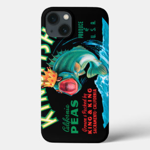 Bass-Fische, die eine Krone auf einem schwarzen iPhone 13 Hülle