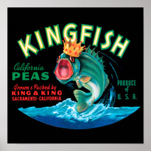 Bass-Fische, die eine Krone auf einem schwarzen Poster