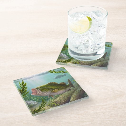 Bass-Fische Glasuntersetzer (Schrägansicht)