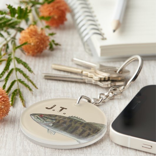 Bass-Fische mit Monogramm oder Namen Schlüsselanhänger (Vorderseite rechts)